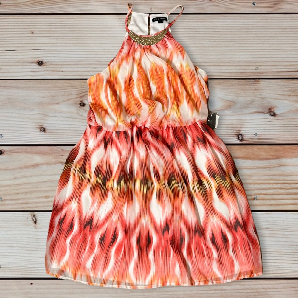 NWT AS U WISH Dress Pink Orange White Summer Macys Juniors Medium m